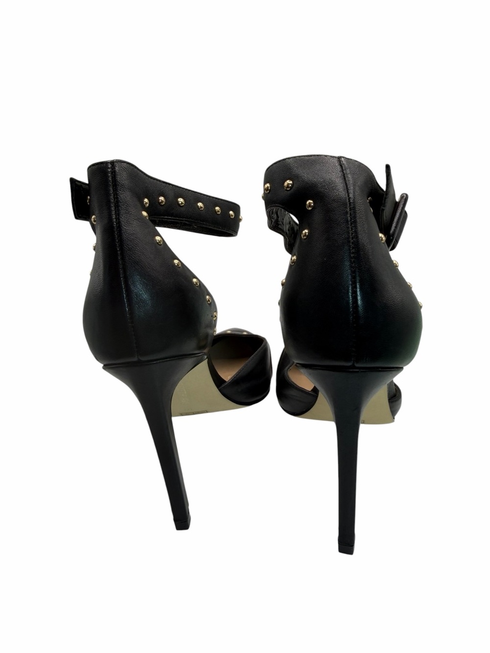 Saks Fifth Avenue Black Studded Ankle-Strap Pointed-Toe Heels - Picture 2 of 8